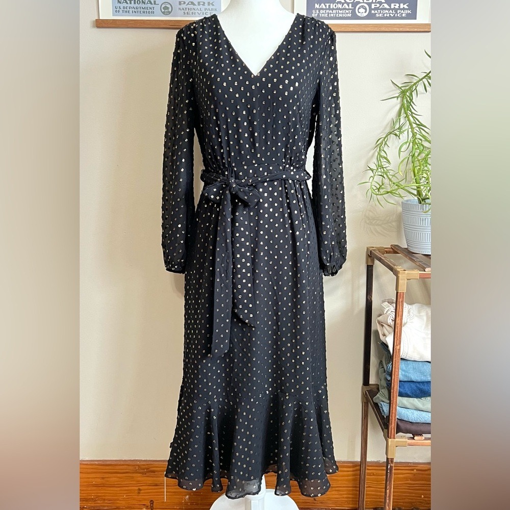 J.Crew Womnes Big Bow Midi Dress Clip Dot Size 0 EUC Holiday Festive Christmas